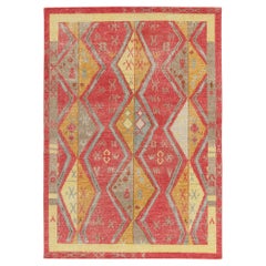 Rug & Kilim's Distressed Yuruk Style Custom Rug in Red, Gold Diamond Pattern