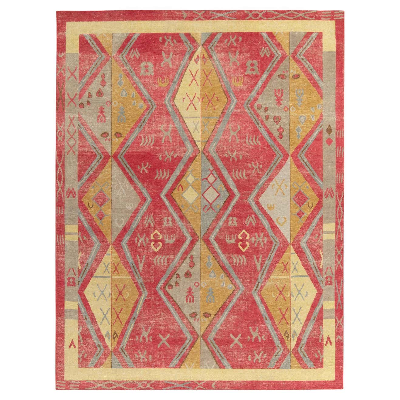 Rug and Kilim's Distressed Yuruk Style Custom Rug in Red, Gold Diamond ...