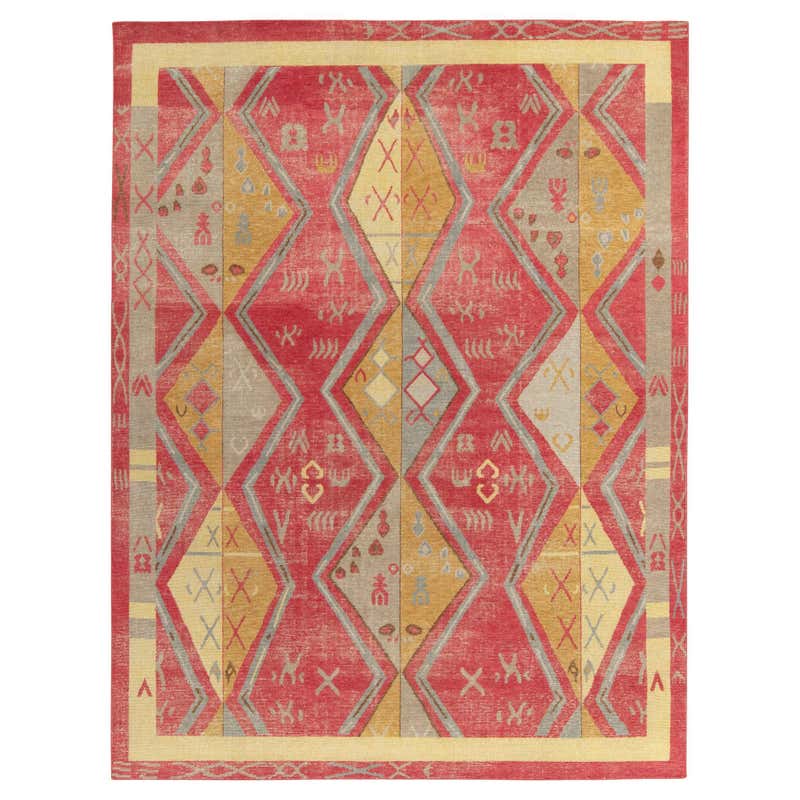 Rug and Kilim's Distressed Yuruk Style Custom Rug in Red, Gold Diamond ...