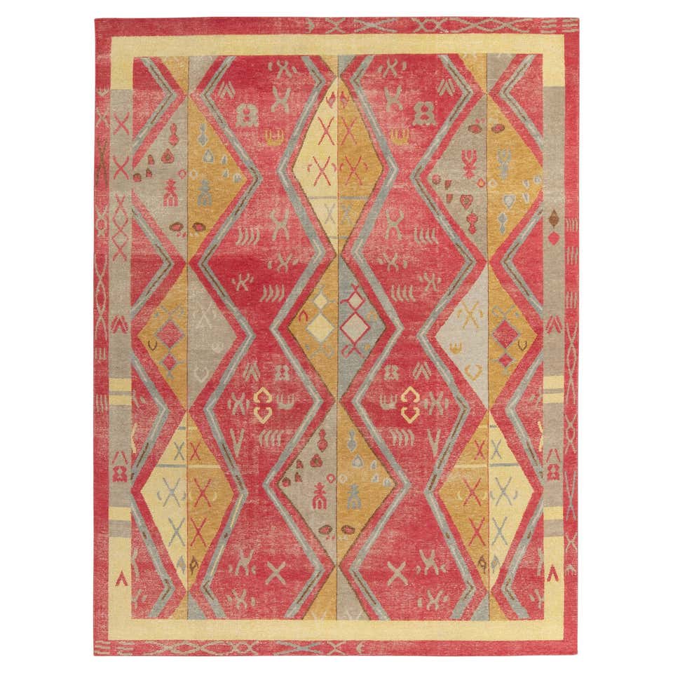 Rug and Kilim's Distressed Yuruk Style Custom Rug in Red, Gold Diamond ...