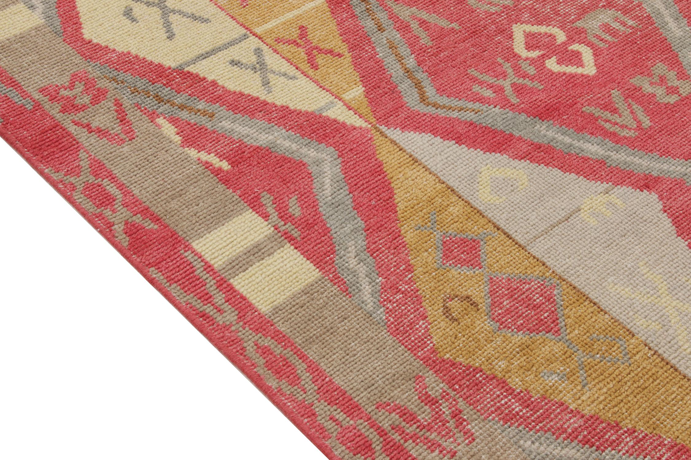 Hand-Knotted Rug & Kilim's Distressed Yuruk Style Rug in Red, Gray, Gold Diamond Pattern For Sale