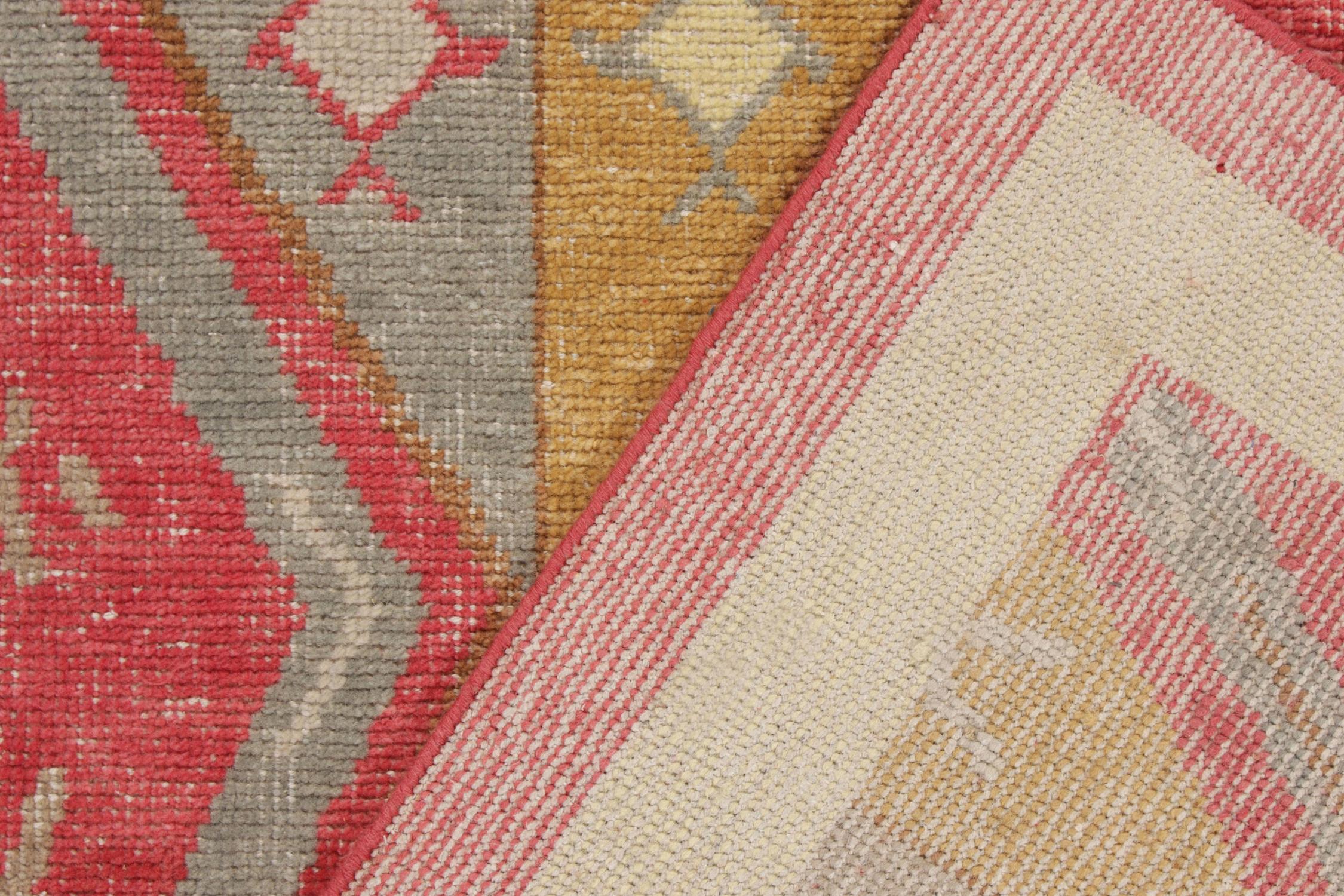 Rug & Kilim's Distressed Yuruk Style Rug in Red, Gray, Gold Diamond Pattern In New Condition For Sale In Long Island City, NY