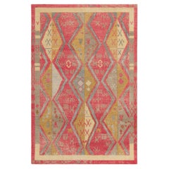 Tapis et tapis Kilim de style Yuruk vieilli à motif de diamants rouges, gris et dorés