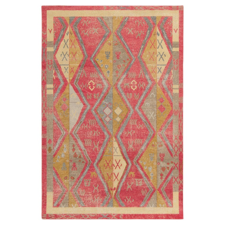 Rug and Kilim's Distressed Yuruk Style Rug in Red, Gray, Gold Diamond ...