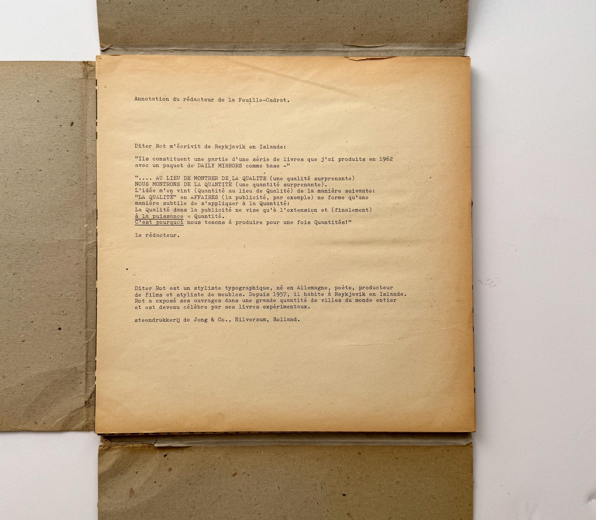Dutch Diter Rot [Dieter Roth]: Daily Mirror Quadrat Print For Sale