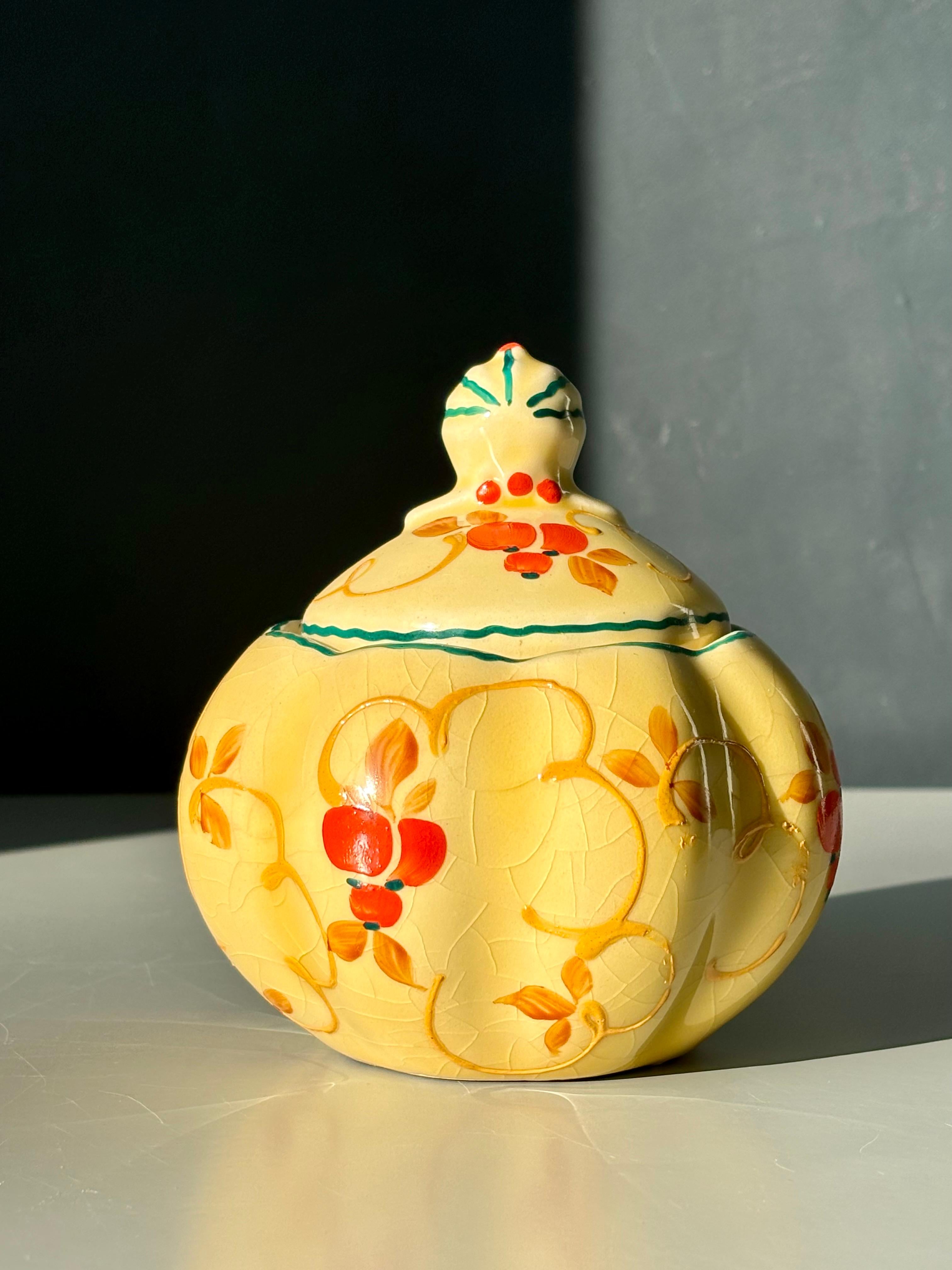 Cuenco con tapa floral de Bohemia Ditmar Urbach, años 30 Glaseado en venta