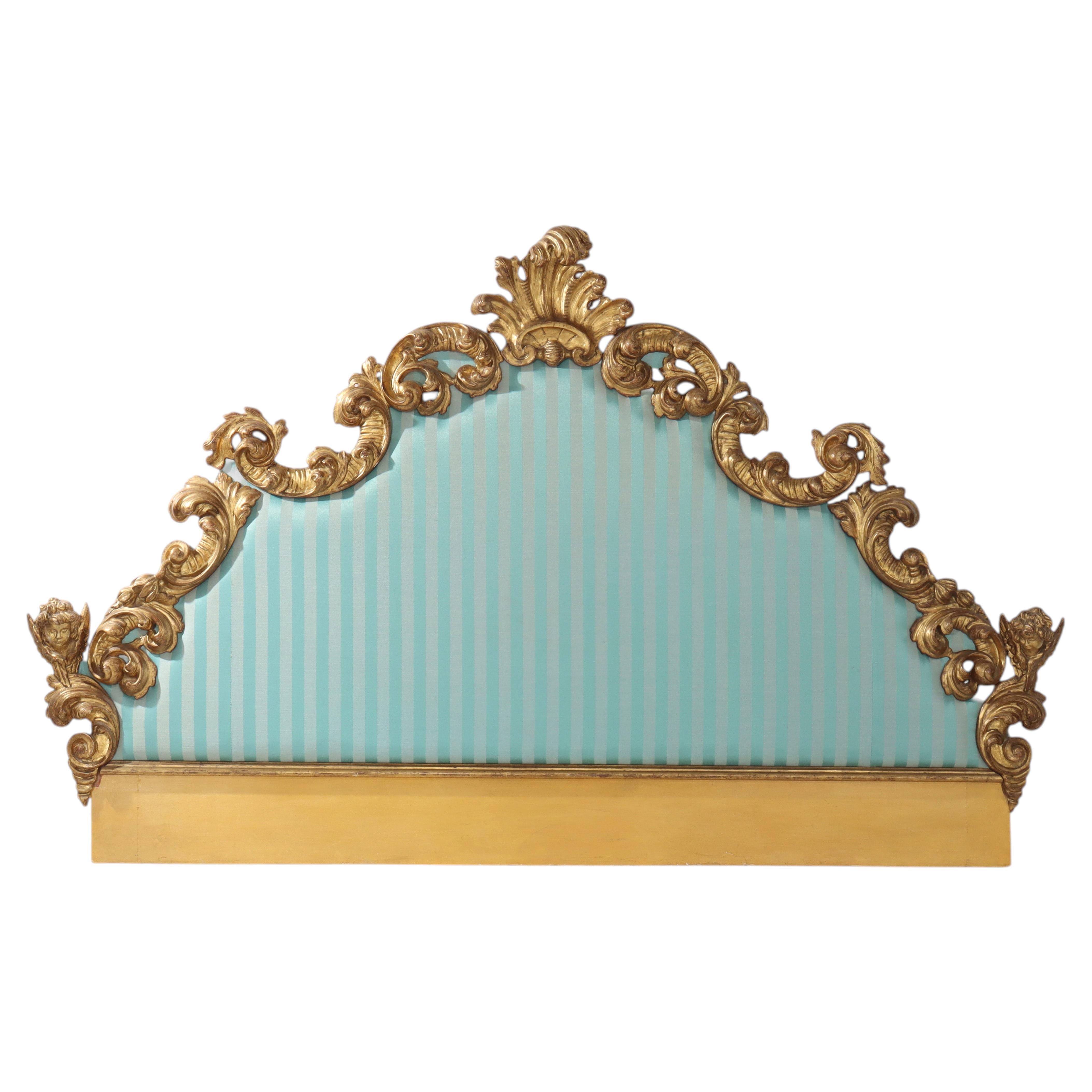 Ditta Pieri & Son Italian Louis XIV Style Figural Carved Giltwood Headboard