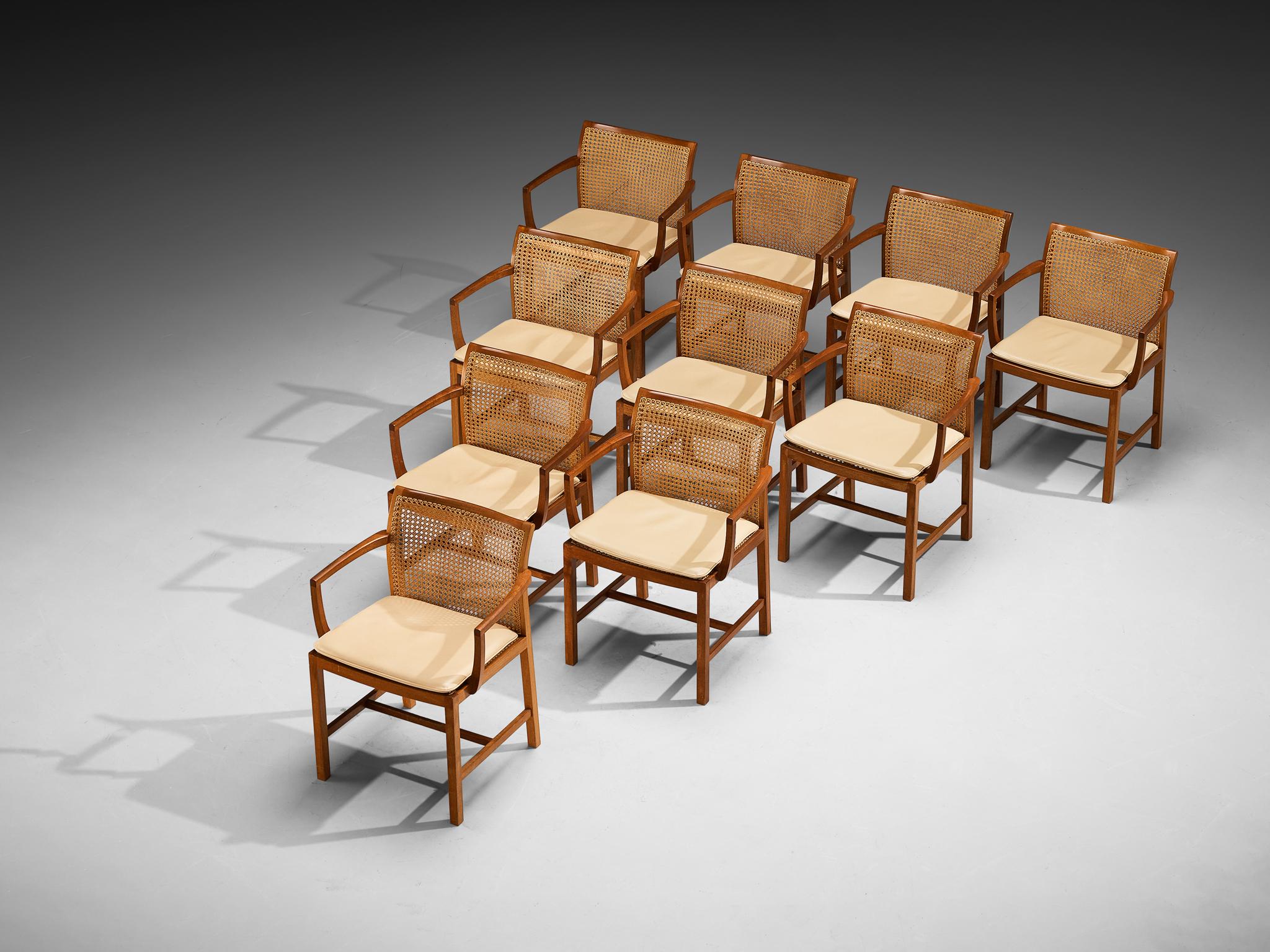 Scandinavian Modern Ditte & Adrian Heath for Søren Horn Set of Ten Armchairs in Mahogany Cane