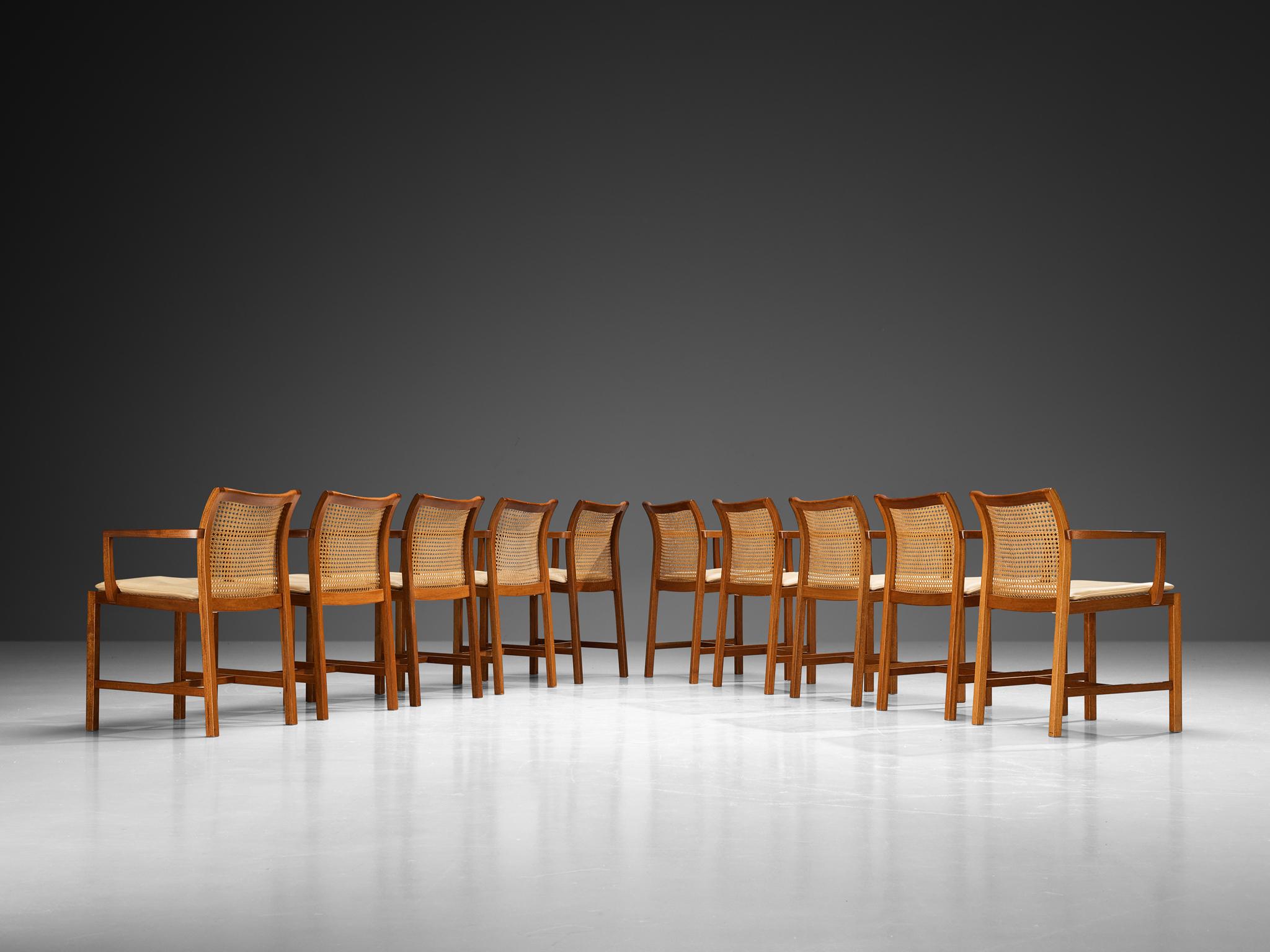 Leather Ditte & Adrian Heath for Søren Horn Set of Ten Armchairs in Mahogany Cane