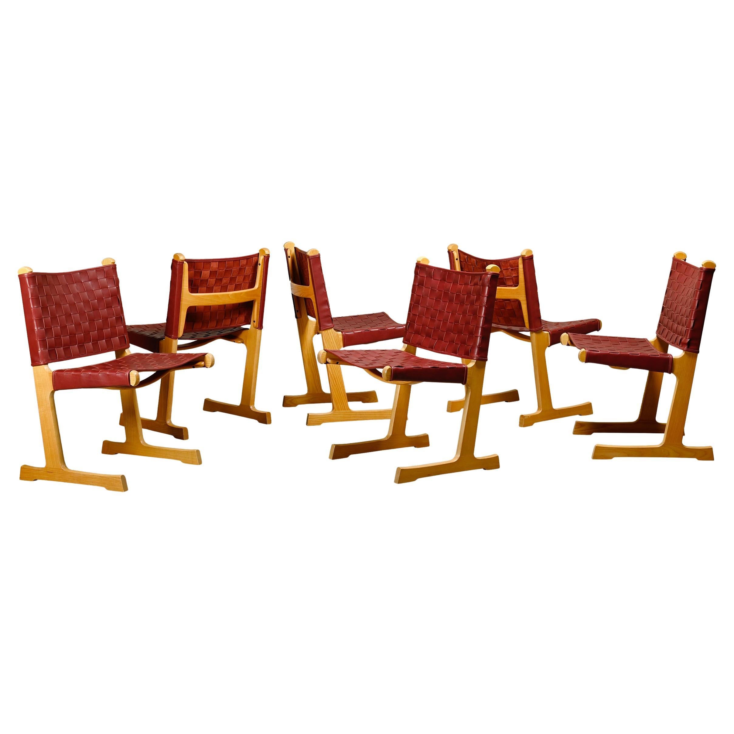 Ditte & Adrian Heath cantilever Dining Chairs in Ash and Leather, France & Søn