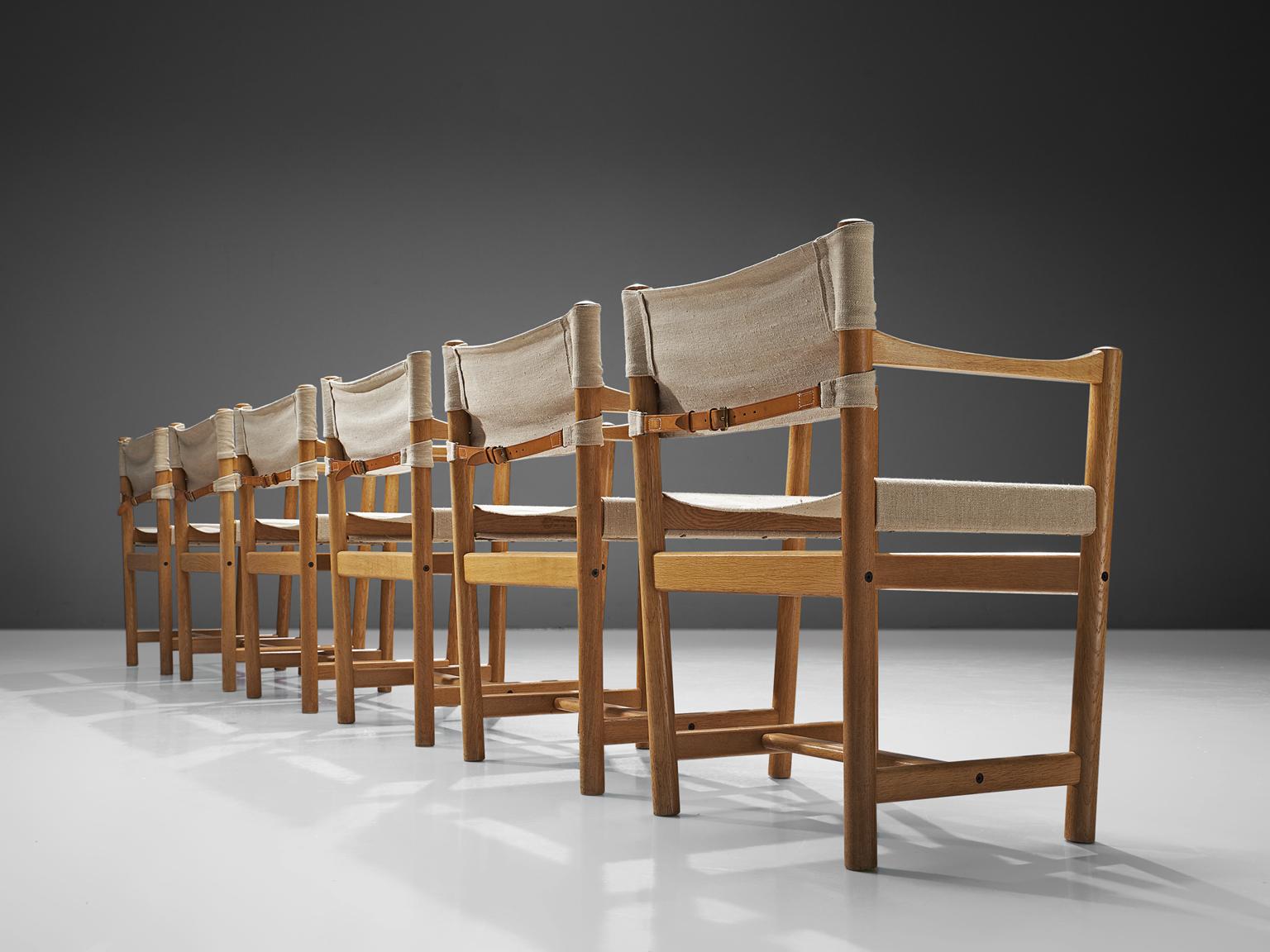 Scandinavian Modern Ditte and Adrian Heath Armchairs Six Armchairs in Canvas and Oak, 1960