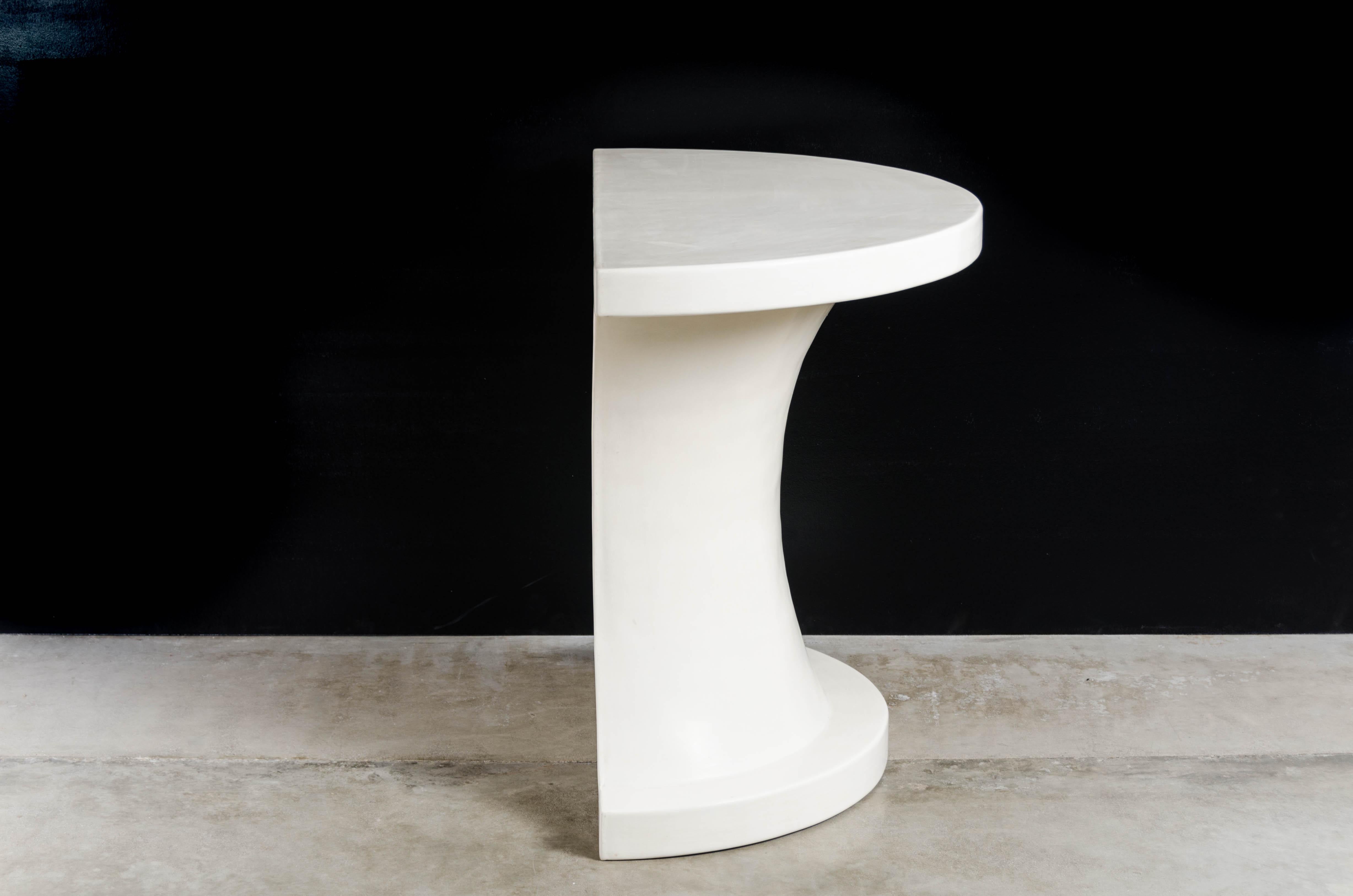 white half round table