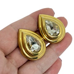 DIVA signed vintage gold tone glass designer clip on earrings