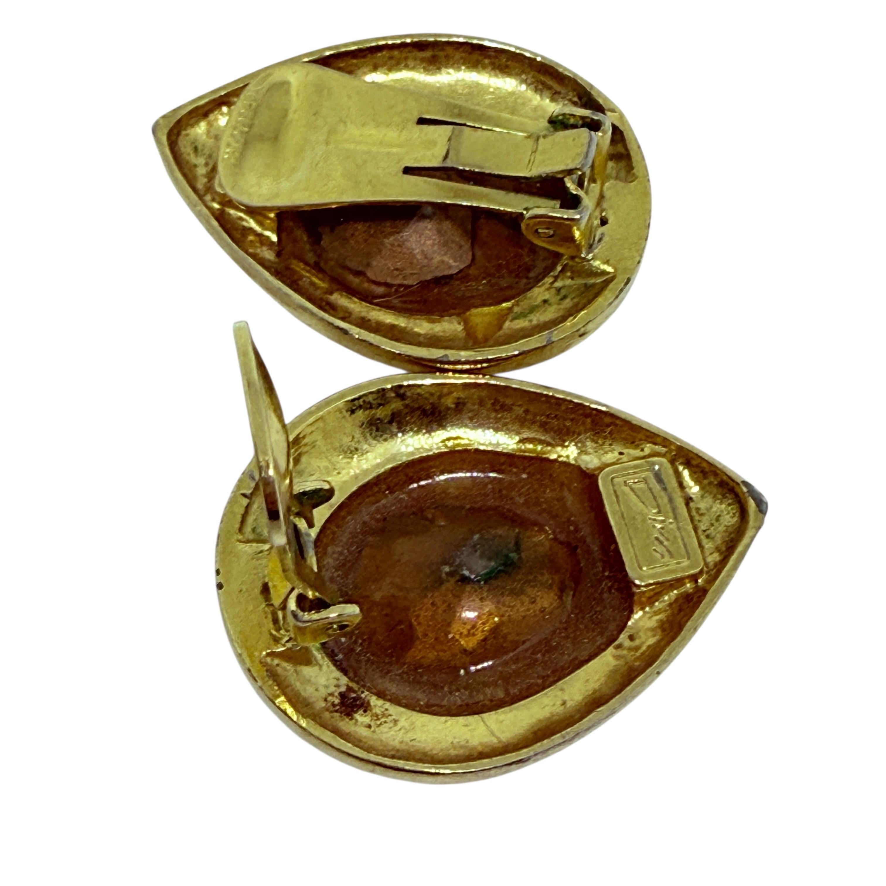 DIVA signiert Vintage Gold Ton Glas Designer Clip auf Ohrringe im Zustand „Gut“ im Angebot in Palos Hills, IL