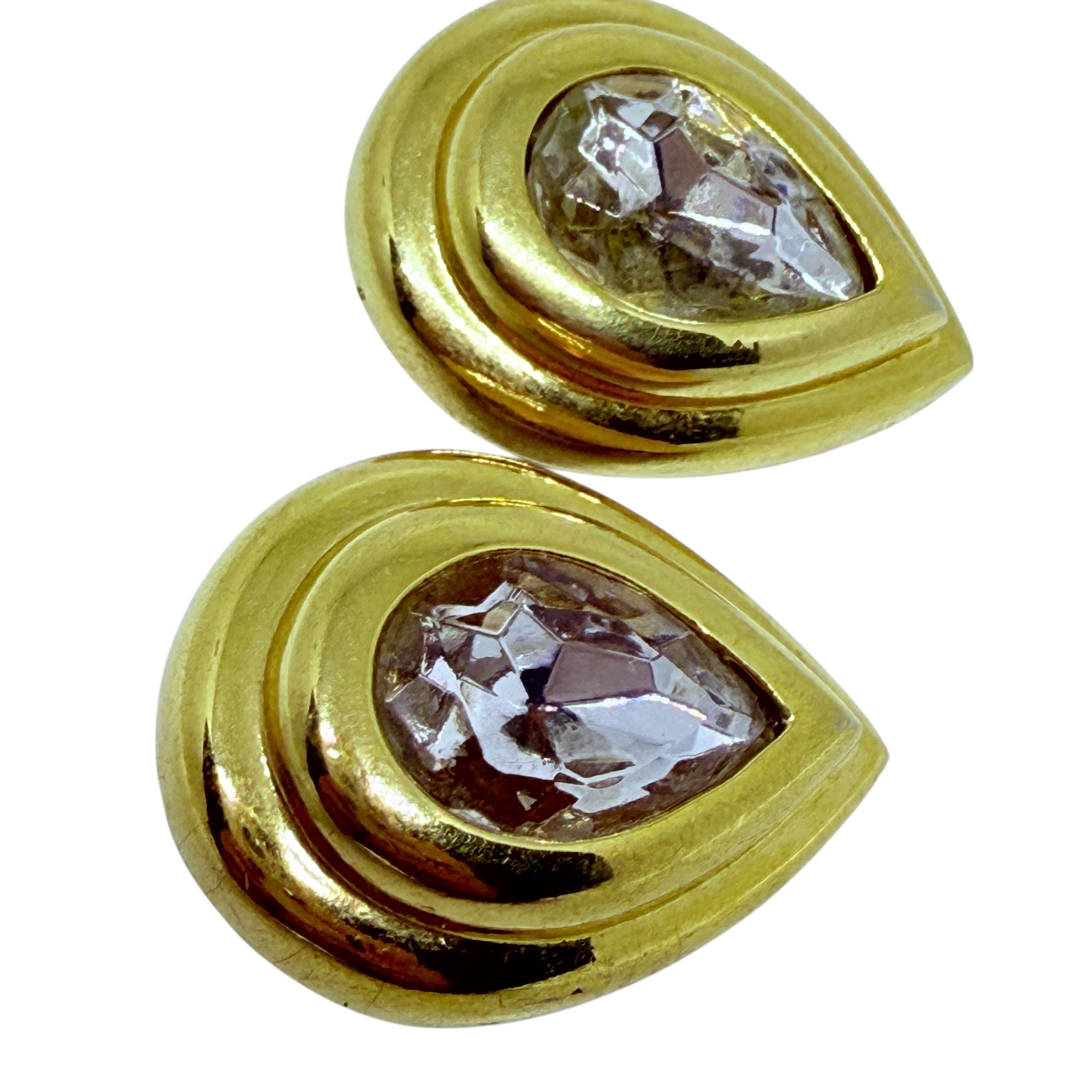 DIVA signiert Vintage Gold Ton Glas Designer Clip auf Ohrringe im Angebot 1