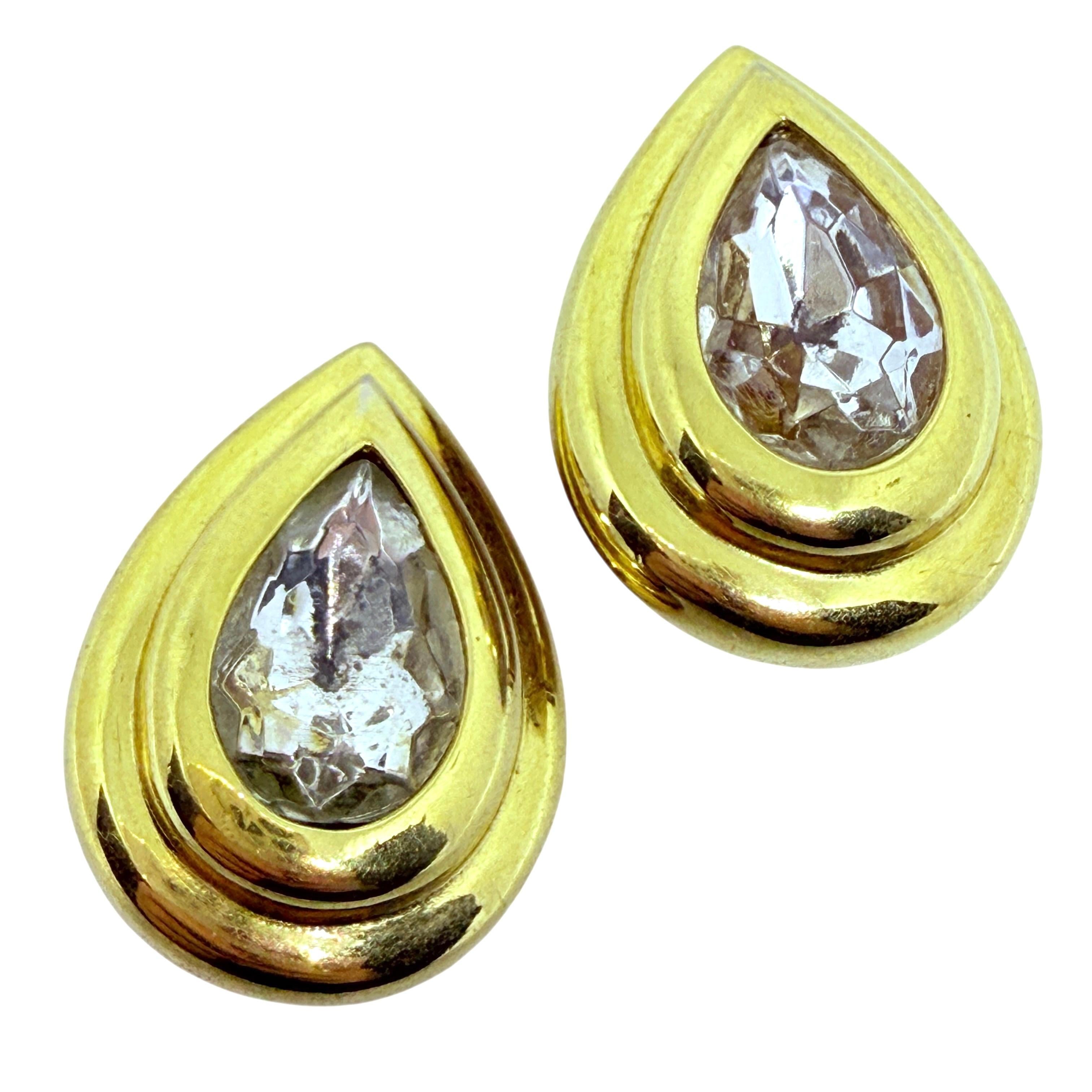 DIVA signiert Vintage Gold Ton Glas Designer Clip auf Ohrringe im Angebot 2