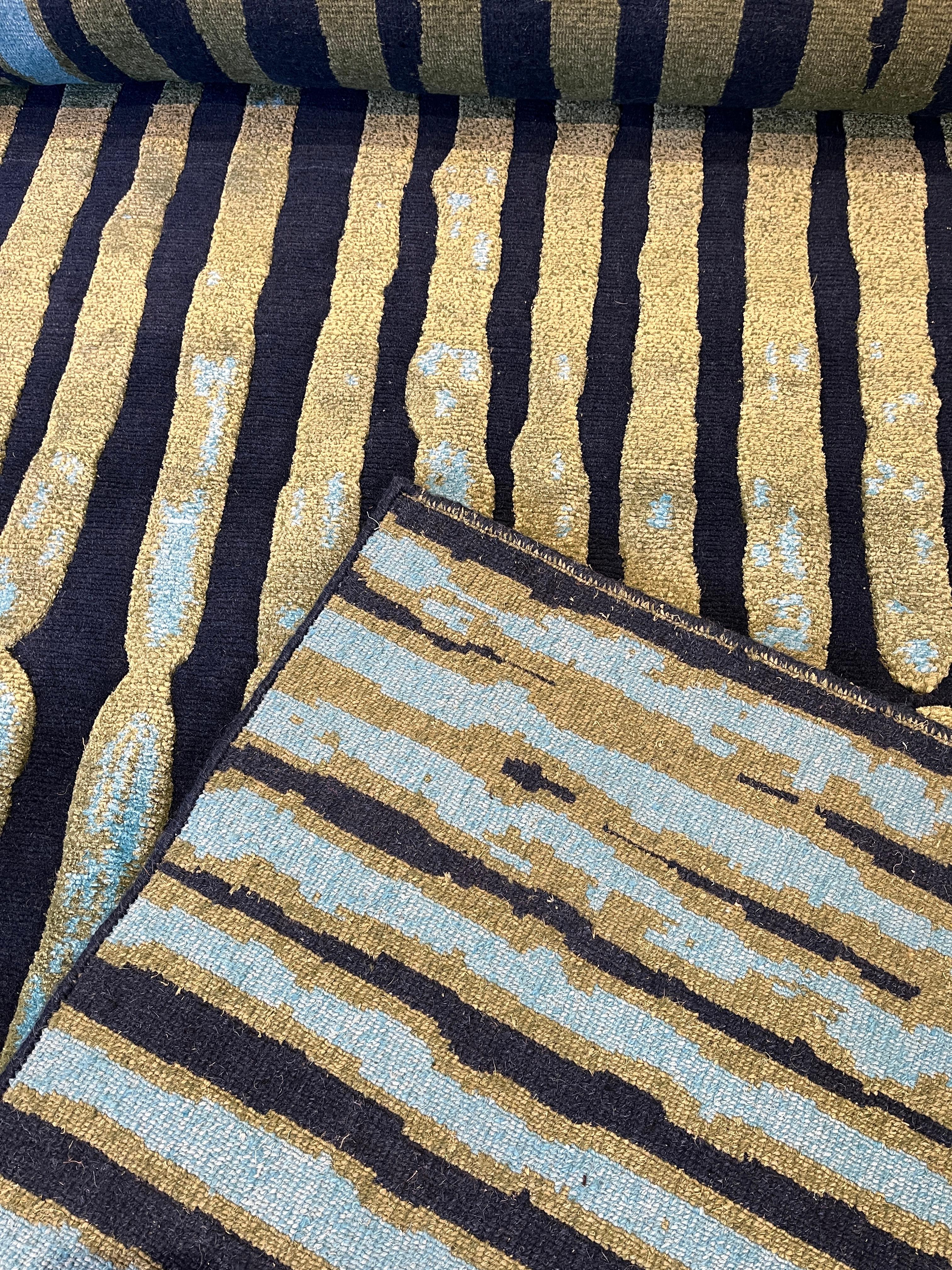 Contemporary Colorful Organic Geometric Silk Area Rug Divali by Joseph Carini For Sale 4