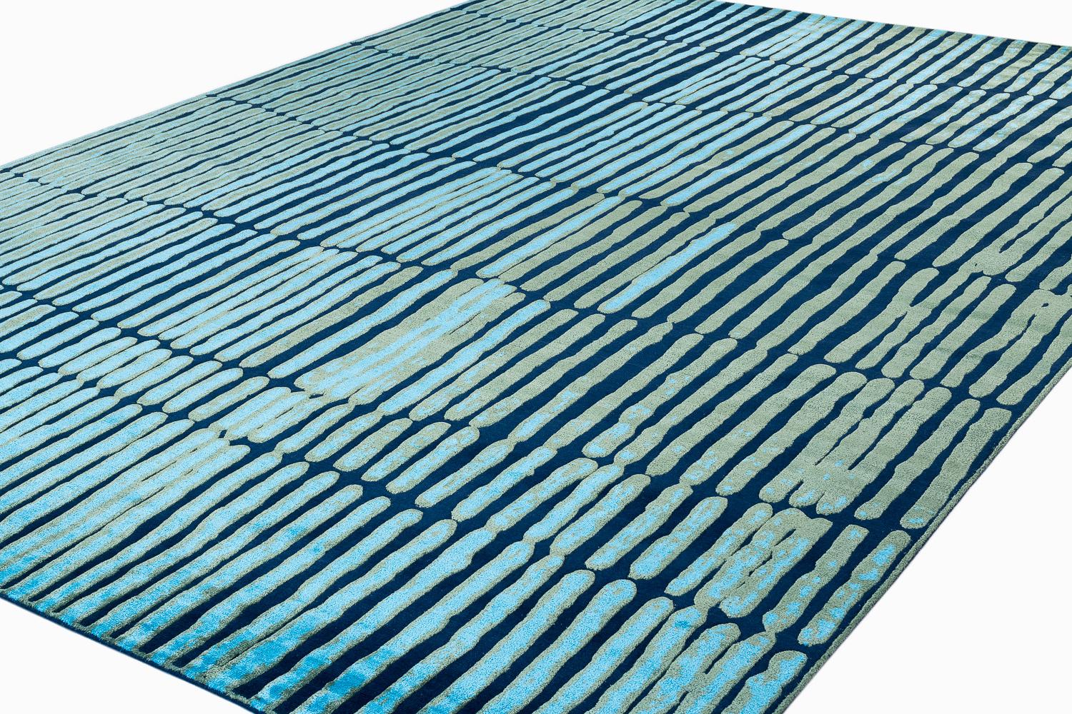 Modern Contemporary Colorful Organic Geometric Silk Area Rug Divali by Joseph Carini For Sale