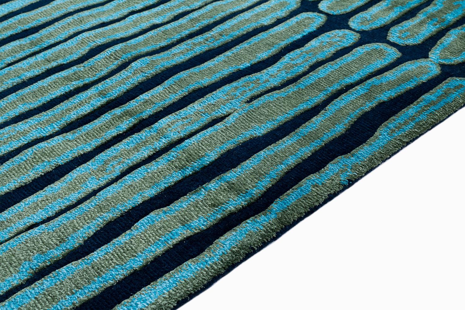Contemporary Colorful Organic Geometric Silk Area Rug Divali by Joseph Carini For Sale 2