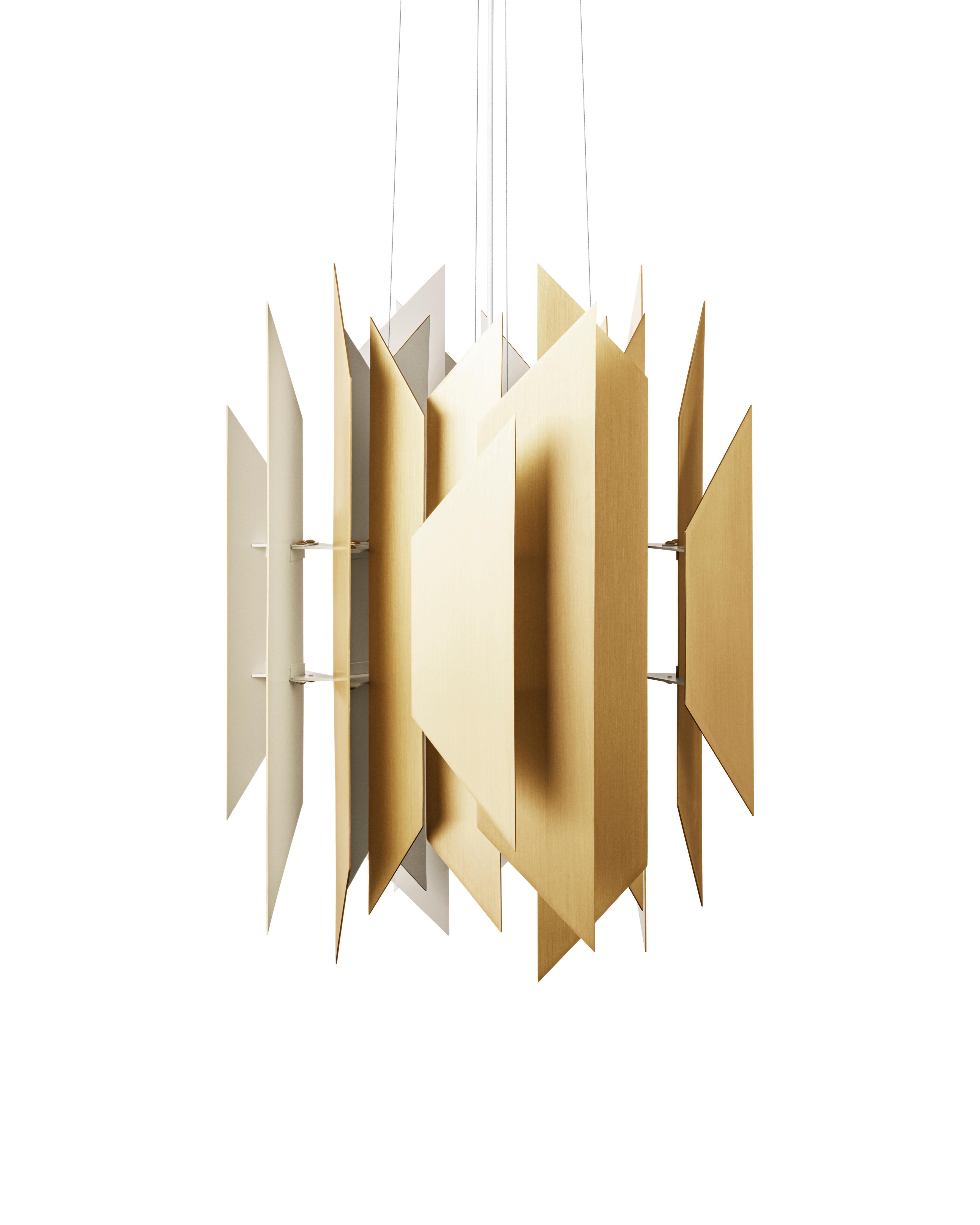 Divan 2, Size 550, Pendant Lamp in Solid brass by LYFA

Size : H 71.8cm W 55cm D 55cm
Inside colors: Matt white
Materials : Solid Brass

Textile wire (white) 300cm
Light source: E27 max 60W (110V-230V)

--
Simon P. Henningsen, in 1962