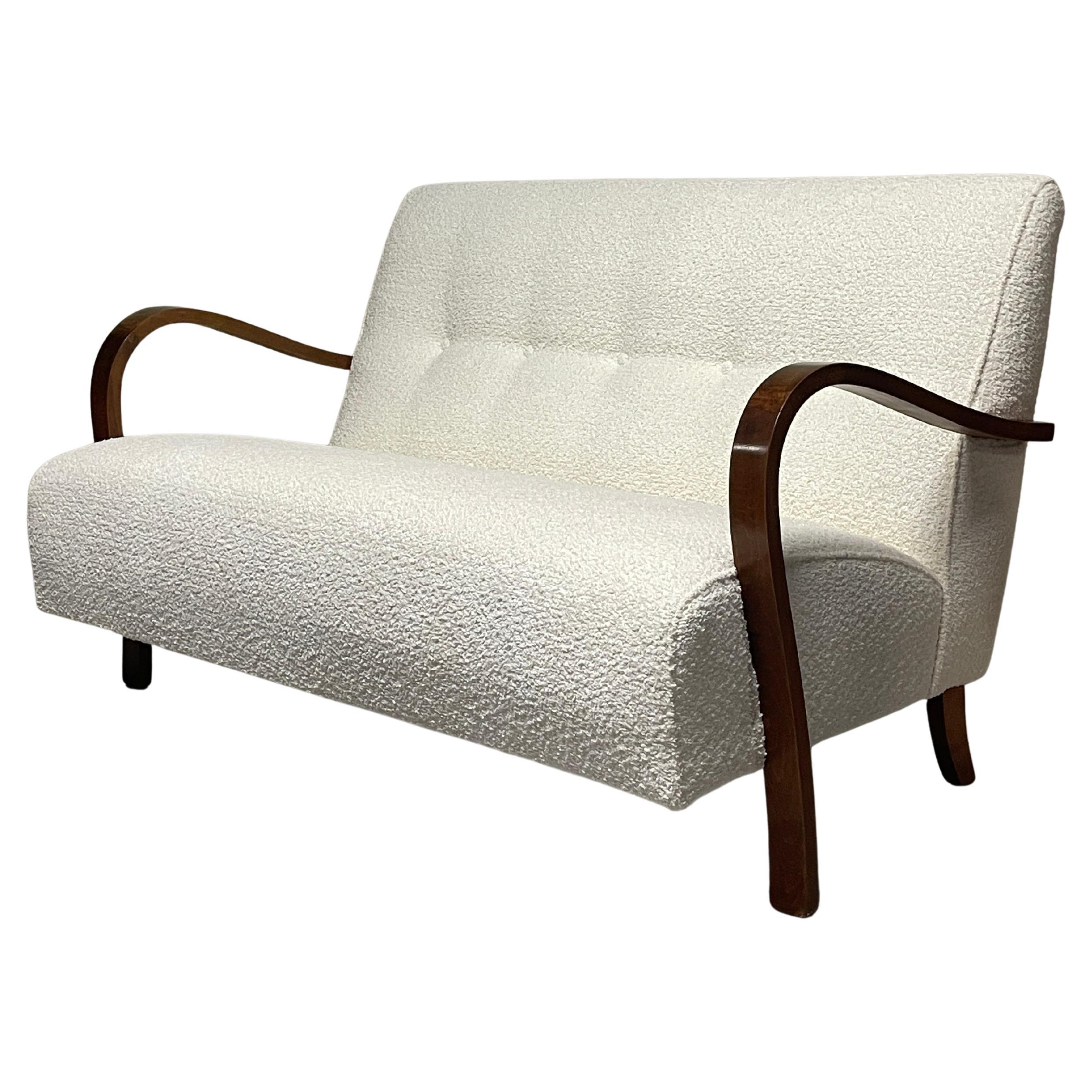 Canapé des années 1940 en bois et tissu bouclé, fabrication italienne