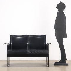 80er/90er Ledersofa schwarz