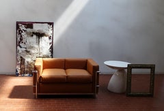 Divanetto in Vera Pelle e Acciaio, Ispirazione Bauhaus