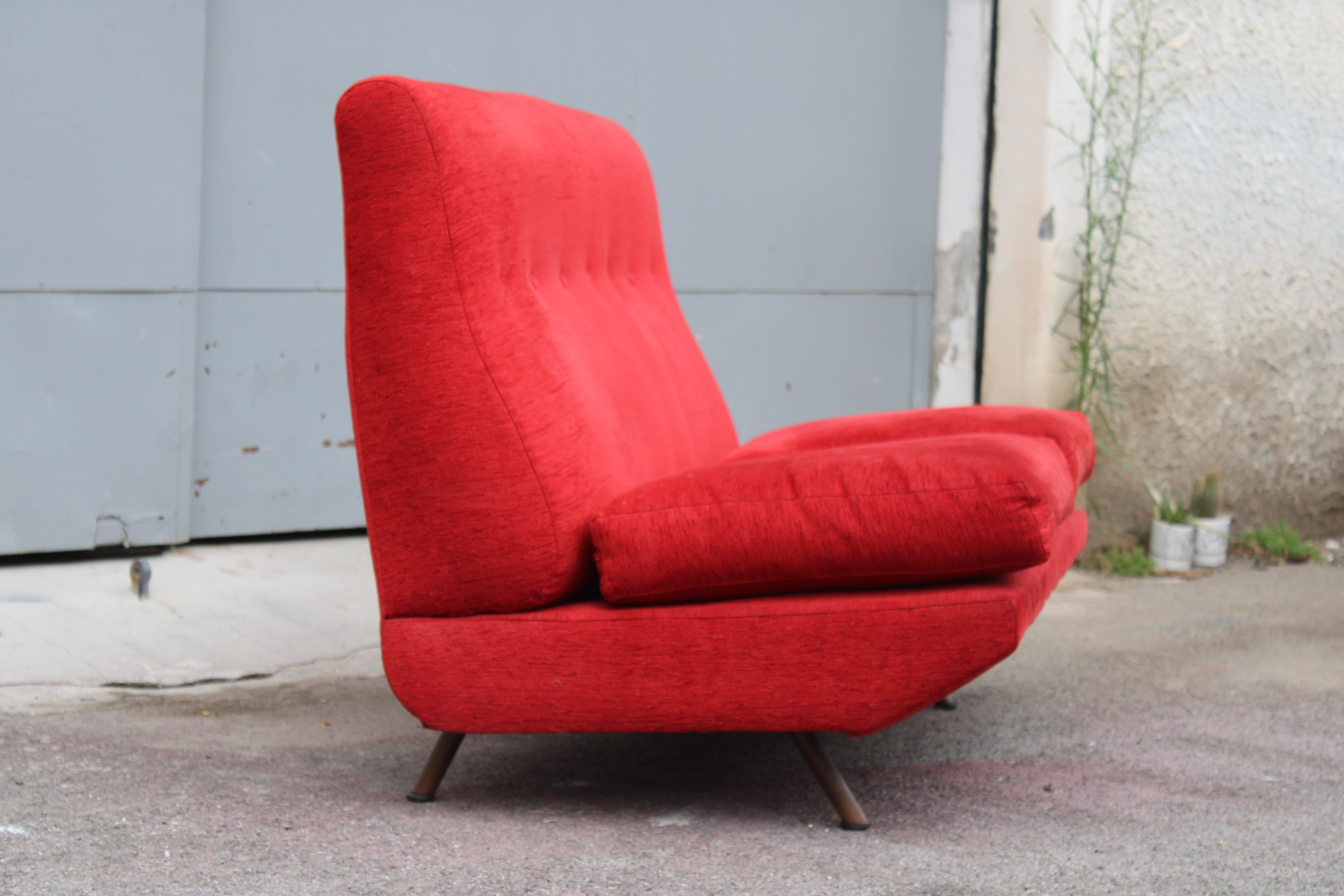 Ottone Divanetto Marco Zanuso Triennale Marco Zanuso per Arflex 1951 Velluto Rosso in vendita