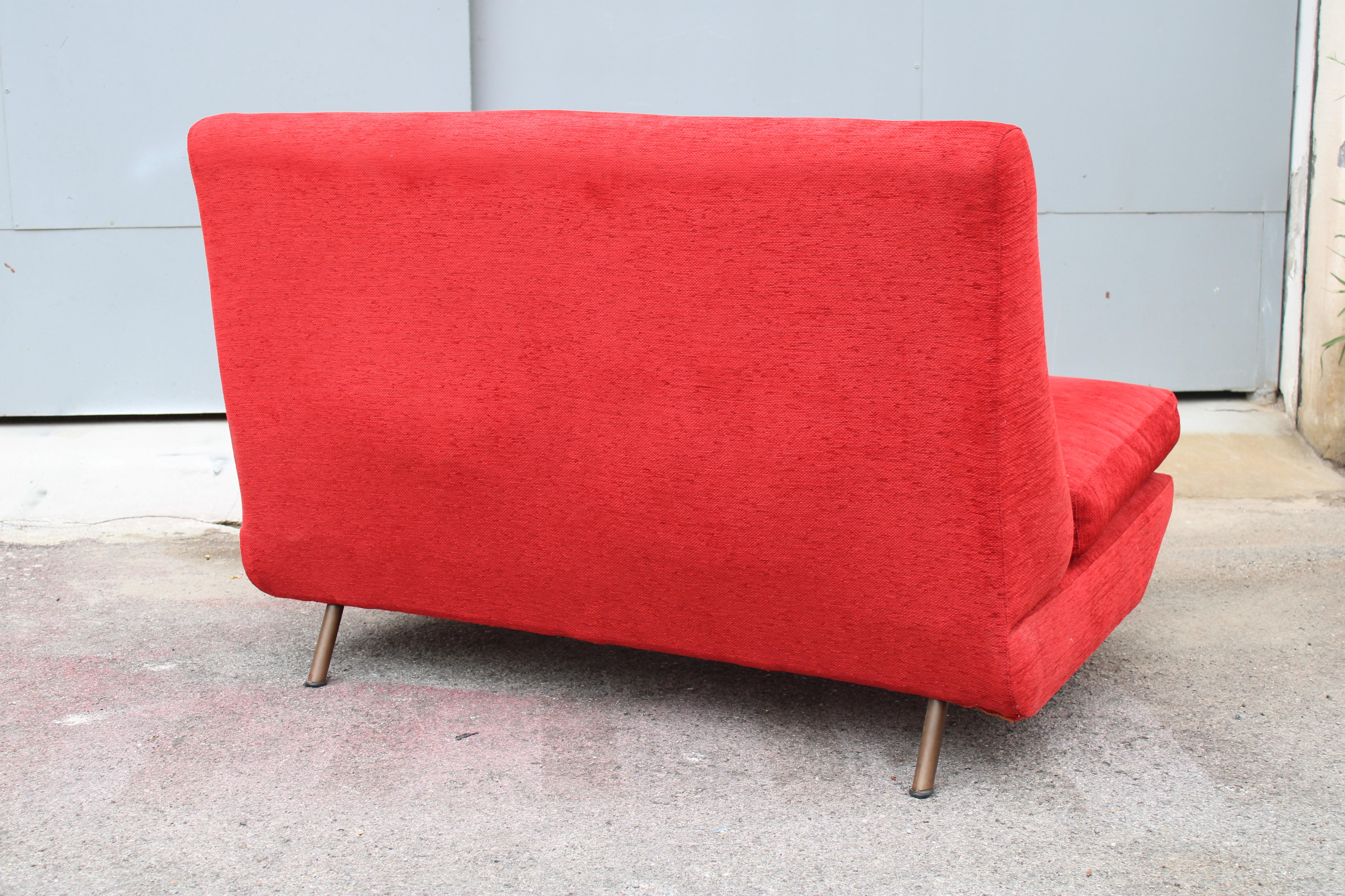 Divanetto Marco Zanuso Triennale Marco Zanuso per Arflex 1951 Velluto Rosso in vendita 1