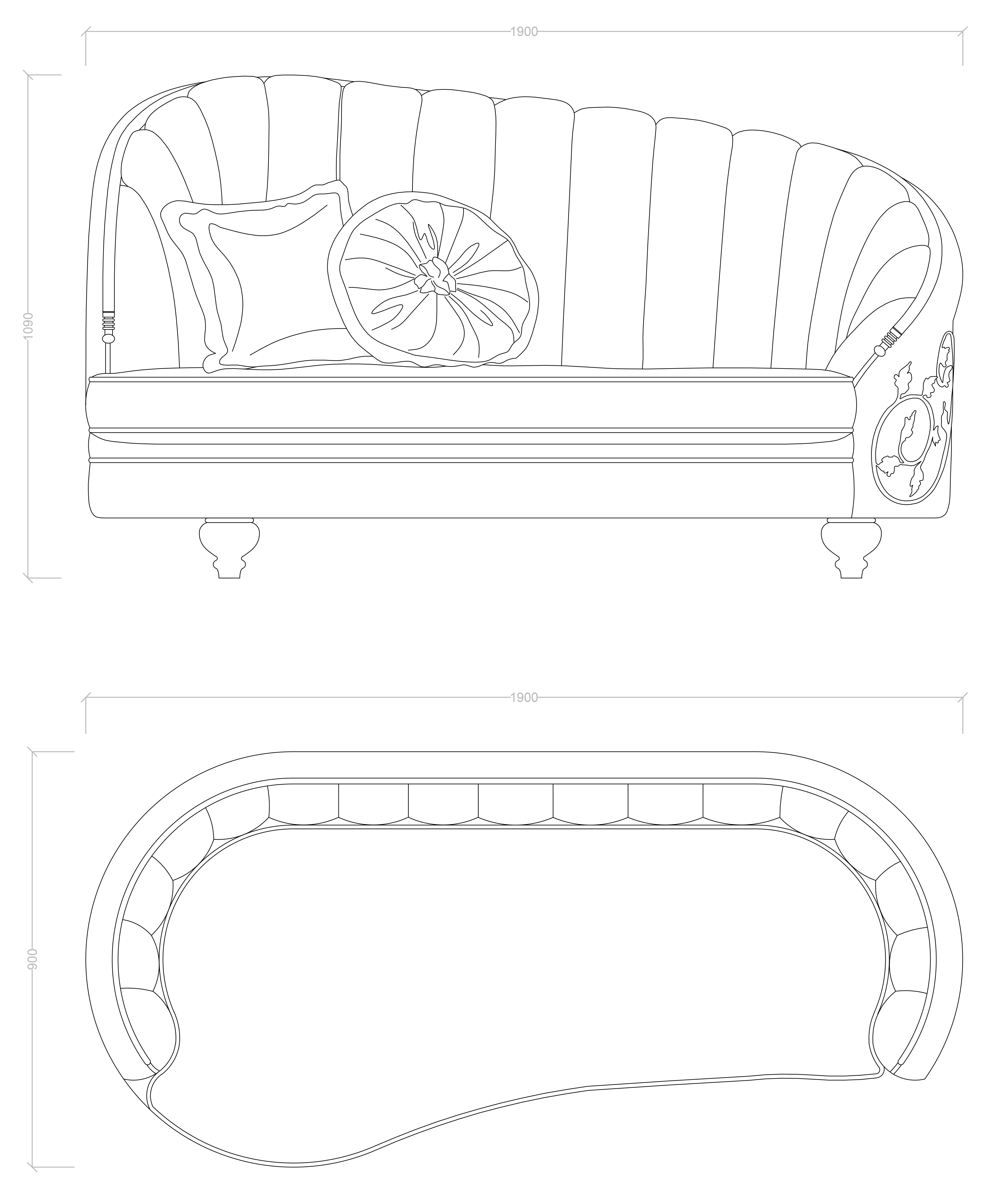 Neoklassisches Sofa mit schmiedeeisernem Dekor AQ032 im Zustand „Neu“ im Angebot in Mariano Comense, CO