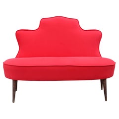 Divanetto Sagomato Italiano Cesare Lacca 1950 Tessuto Rosso Cardinale