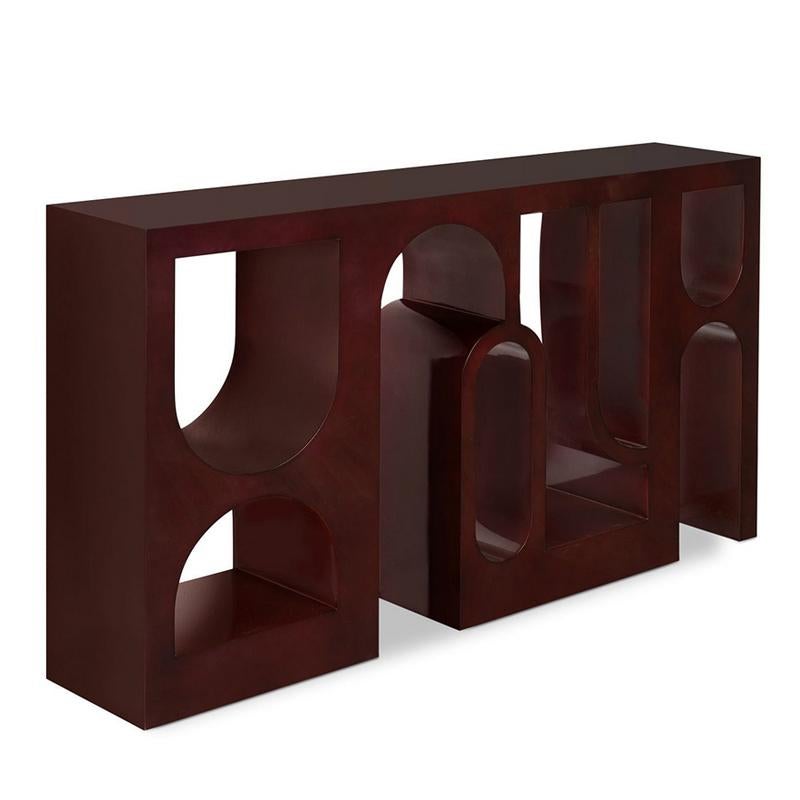 Console table Divani with wooden hand carved
structure all hand painted with red dark lacquered.