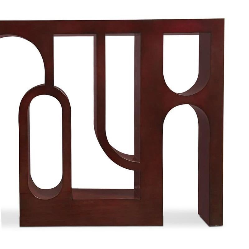Hand-Carved Divani Console Table in Red Dark Lacquered For Sale