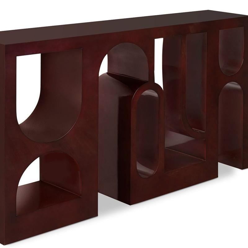 Wood Divani Console Table in Red Dark Lacquered For Sale