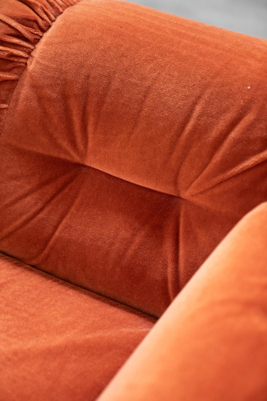 Chenille Orange chenille sofas, two and three seater, set of 2, 1970s For Sale
