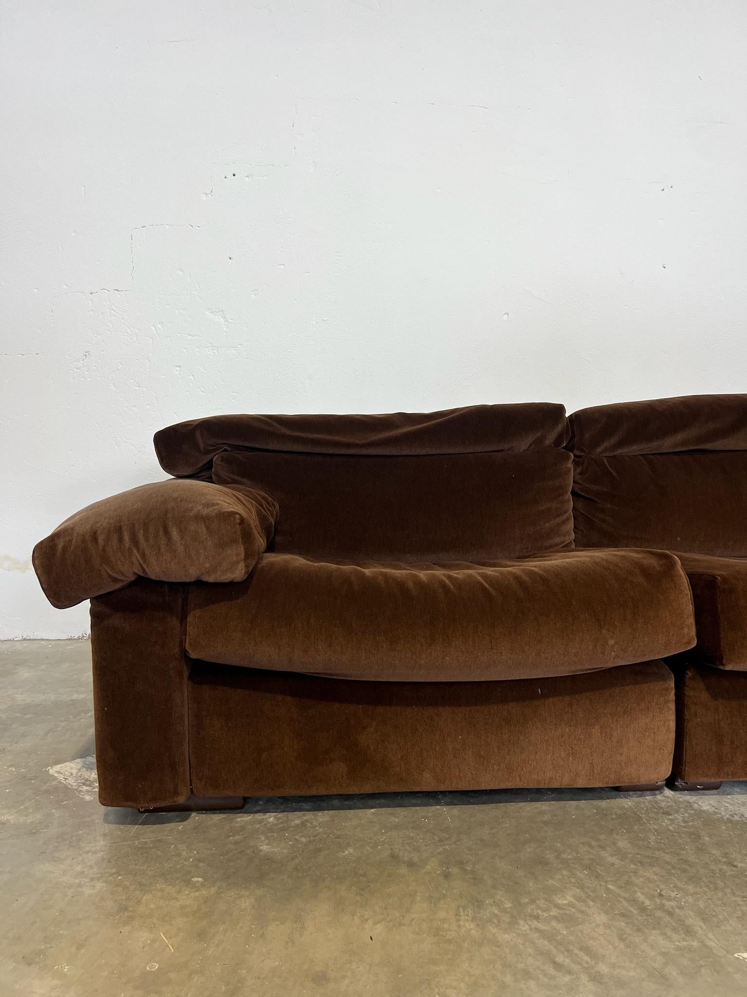 Late 20th Century Divano 2 posti erasmo B&B Italia Afra e Tobia Scarpa velluto marrone