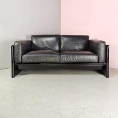 Black Leather 2 Seater Sofa Studio Simon by Gavina 1970s