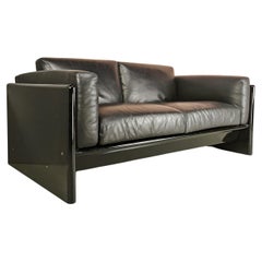 Studio Simon Schwarzes Leder 2-Sitzer Sofa von Gavina 1970s