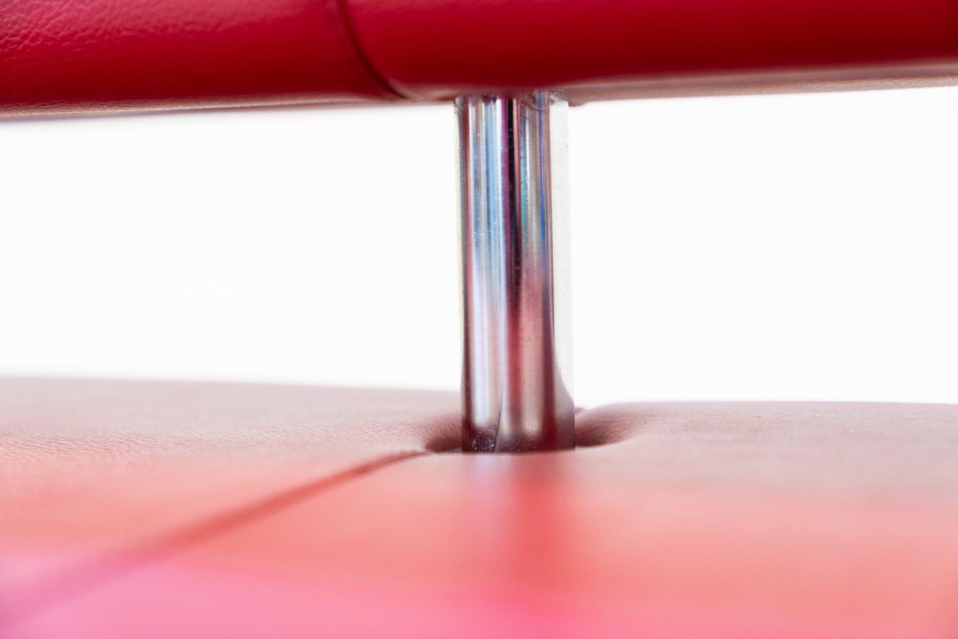 Red leather 3-seater Business Class sofa with chrome iron feet, 1990s 6