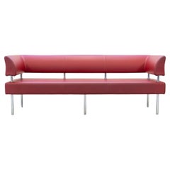Red leather 3-seater Business Class sofa with chrome iron feet, 1990s