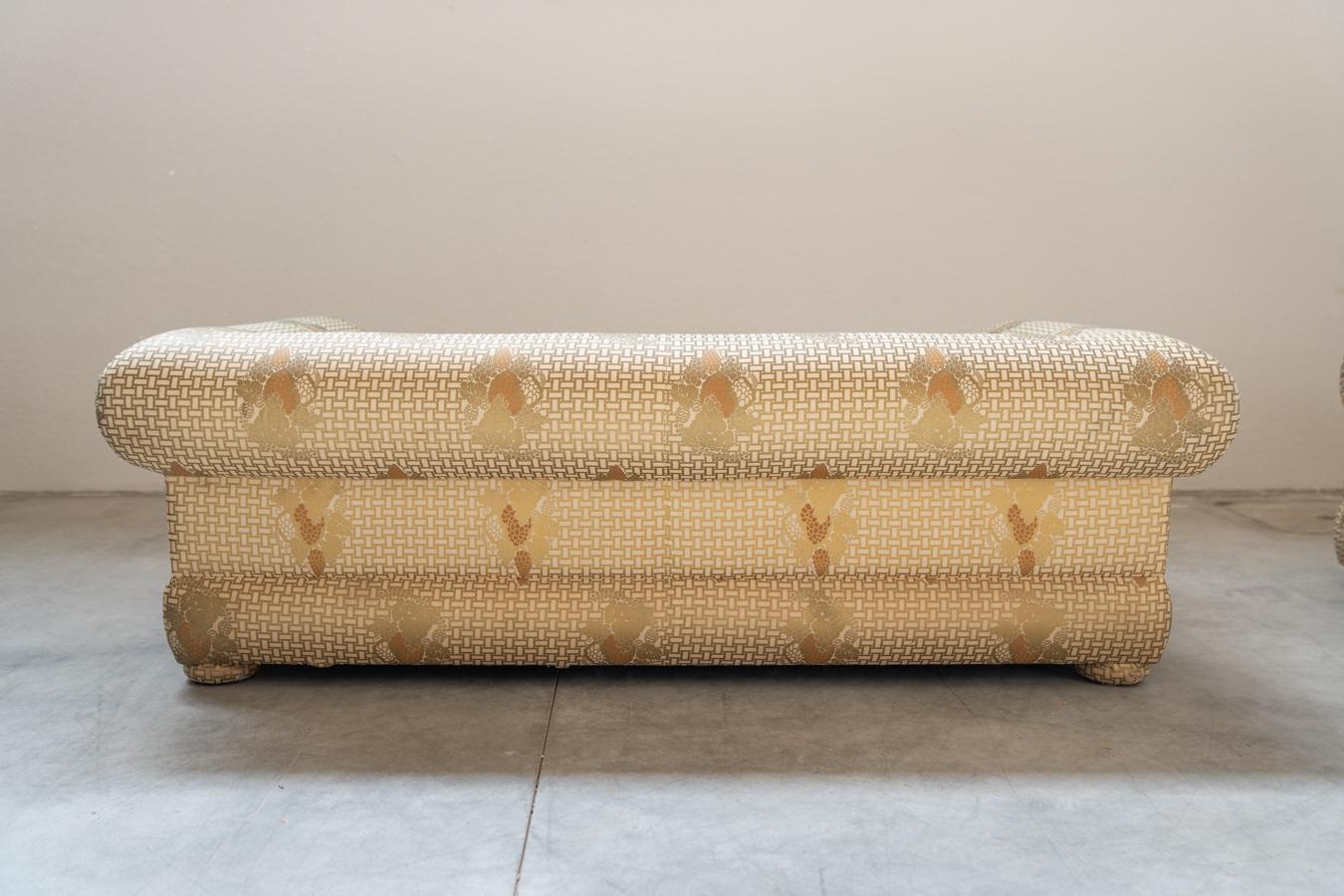 Italian Silk 3-seater sofa and armchair, Tommaso Barbi, 1970s For Sale