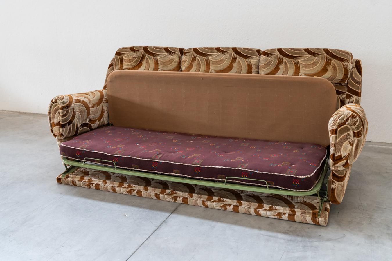 Sofá cama individual de 3 plazas con 2 sillones, años 70 en venta 9