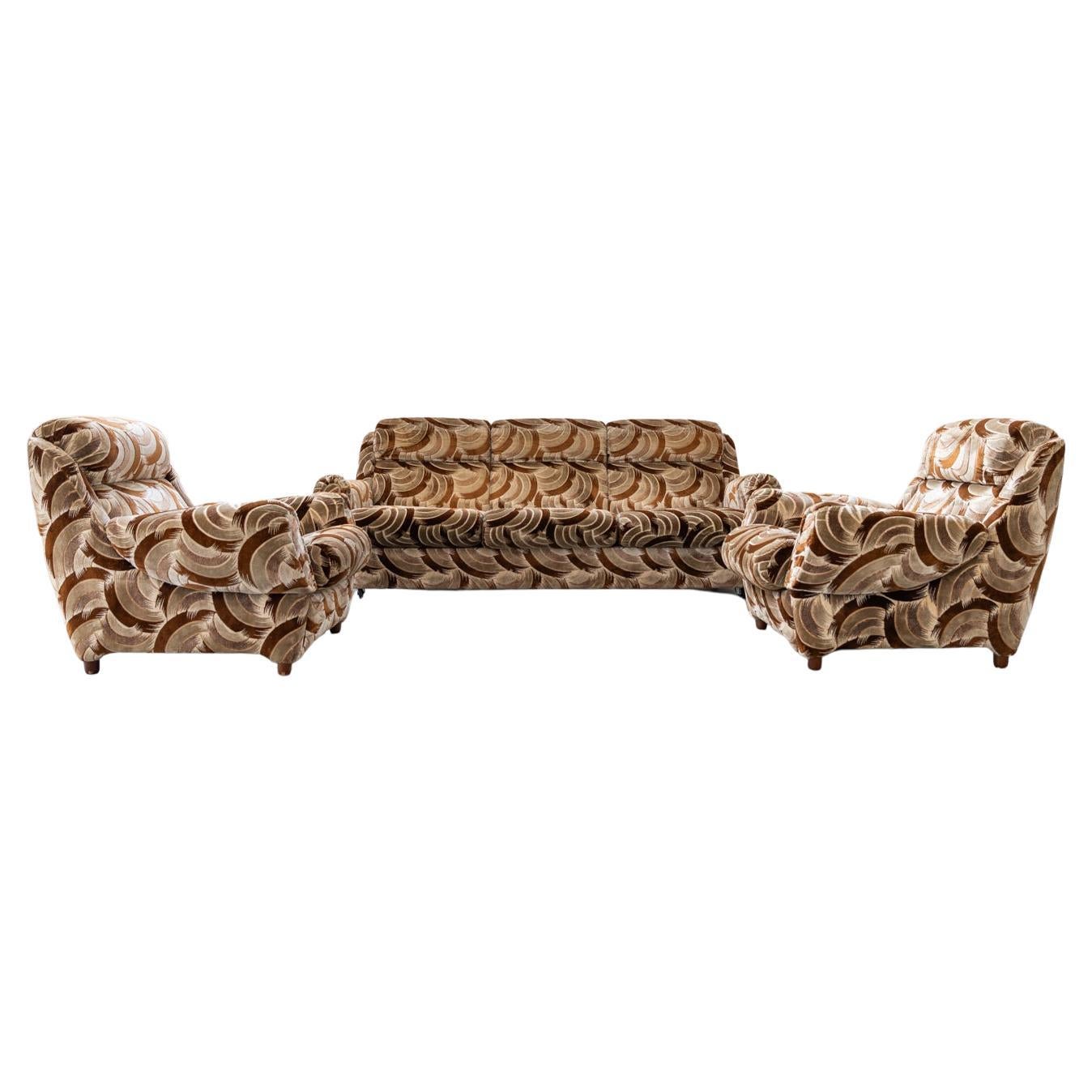 Canapé-lit 3 places avec 2 fauteuils, années 1970