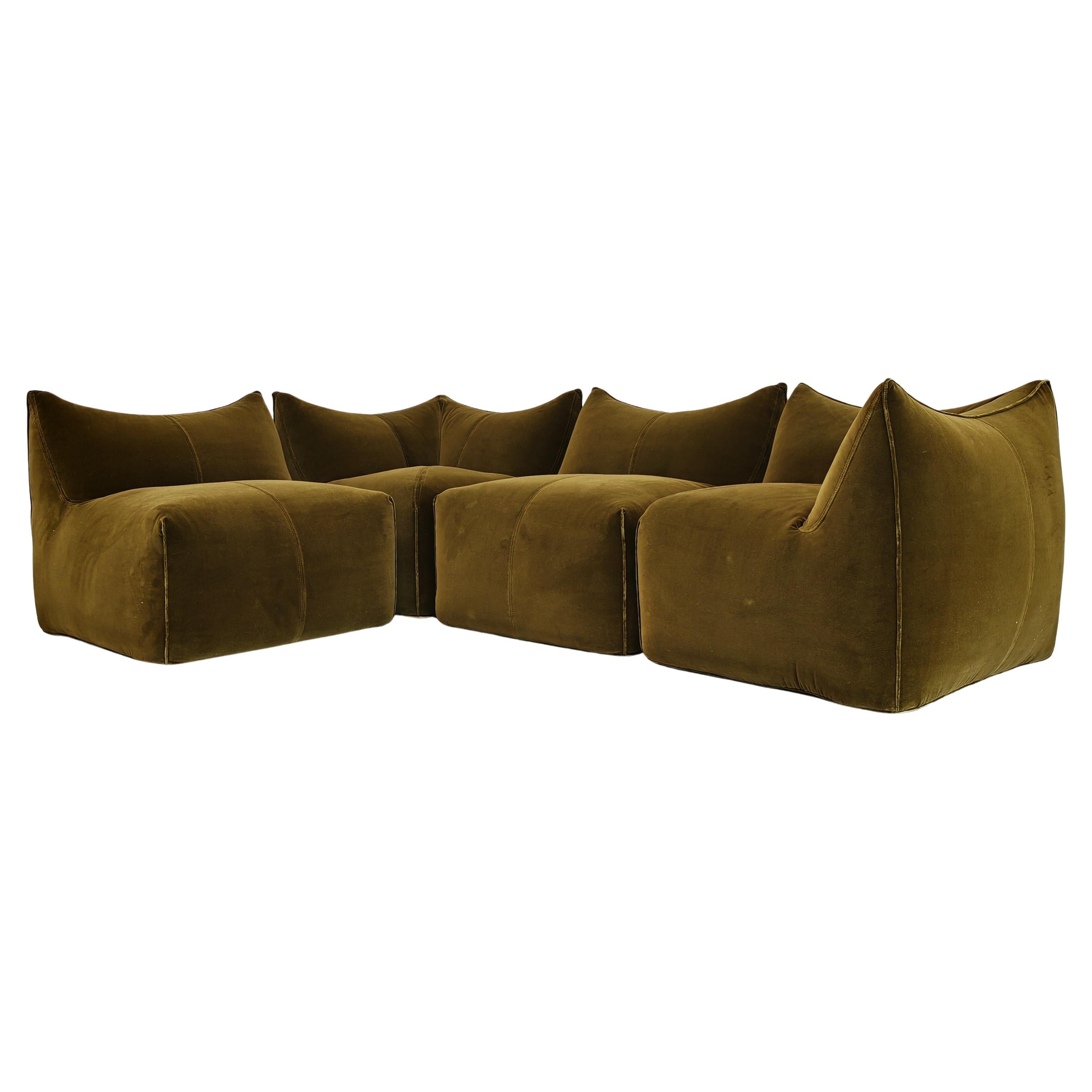Sofa 4 modules design "Bambole" by M.Bellini for B&B 70s green velvet