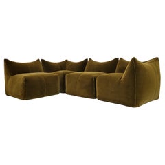 Sofa 4 modules design "Bambole" by M.Bellini for B&B 70s green velvet