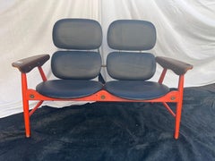 Canapé deux places en bois et skaï par Marco Zanuso pour Poltronova, 1960s
