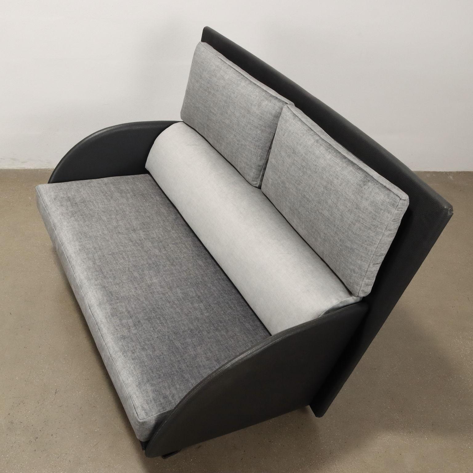Velvet Two-seater leatherette and gray velvet sofa 1980s For Sale