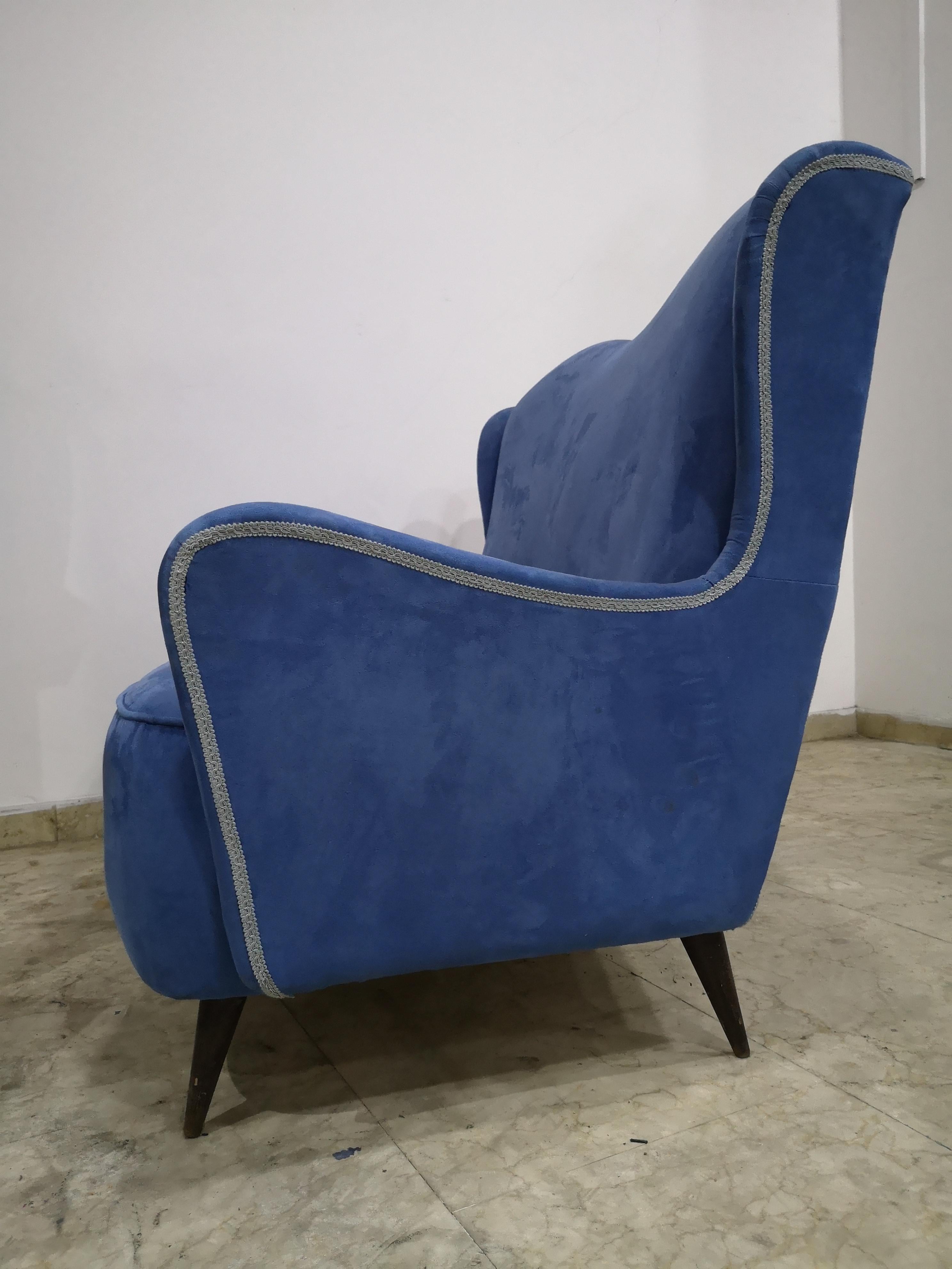 Two-seater alcantara fabric sofa, 1950s For Sale 4