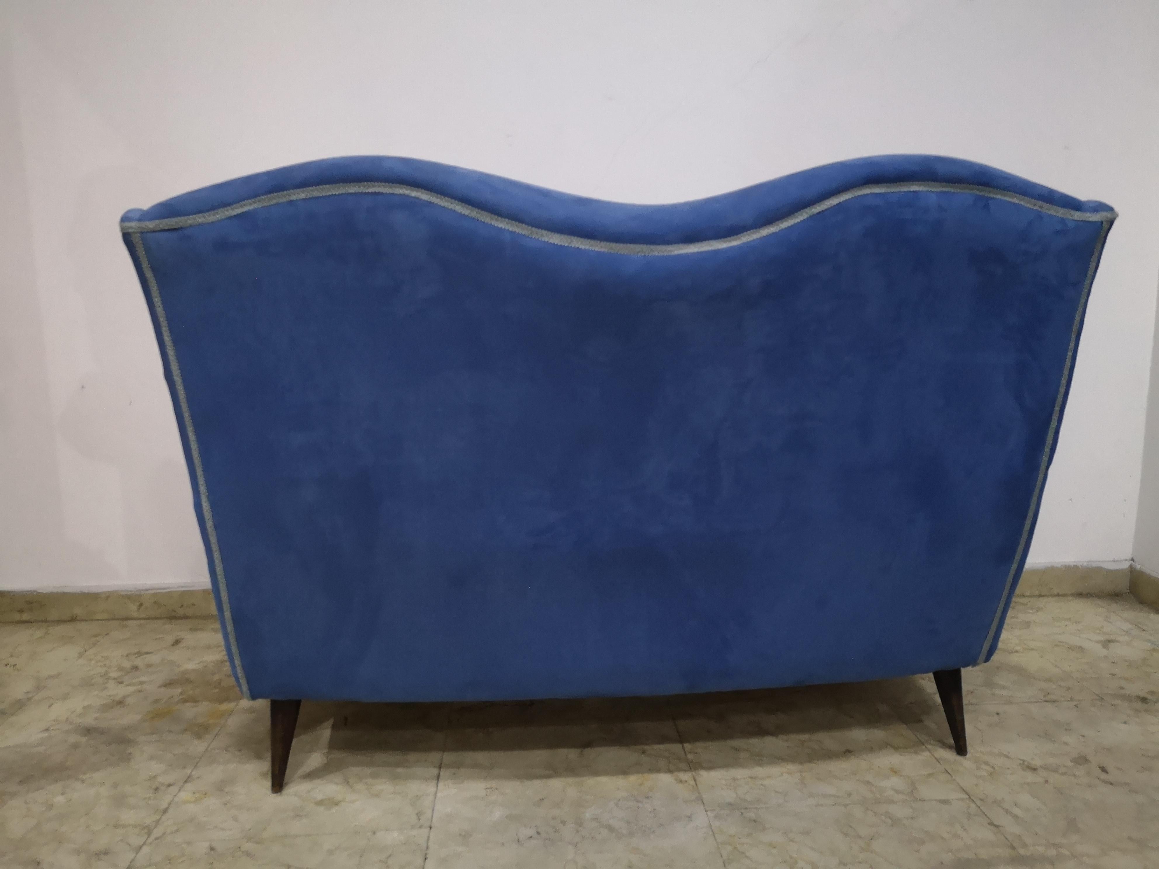 20th Century Two-seater alcantara fabric sofa, 1950s For Sale