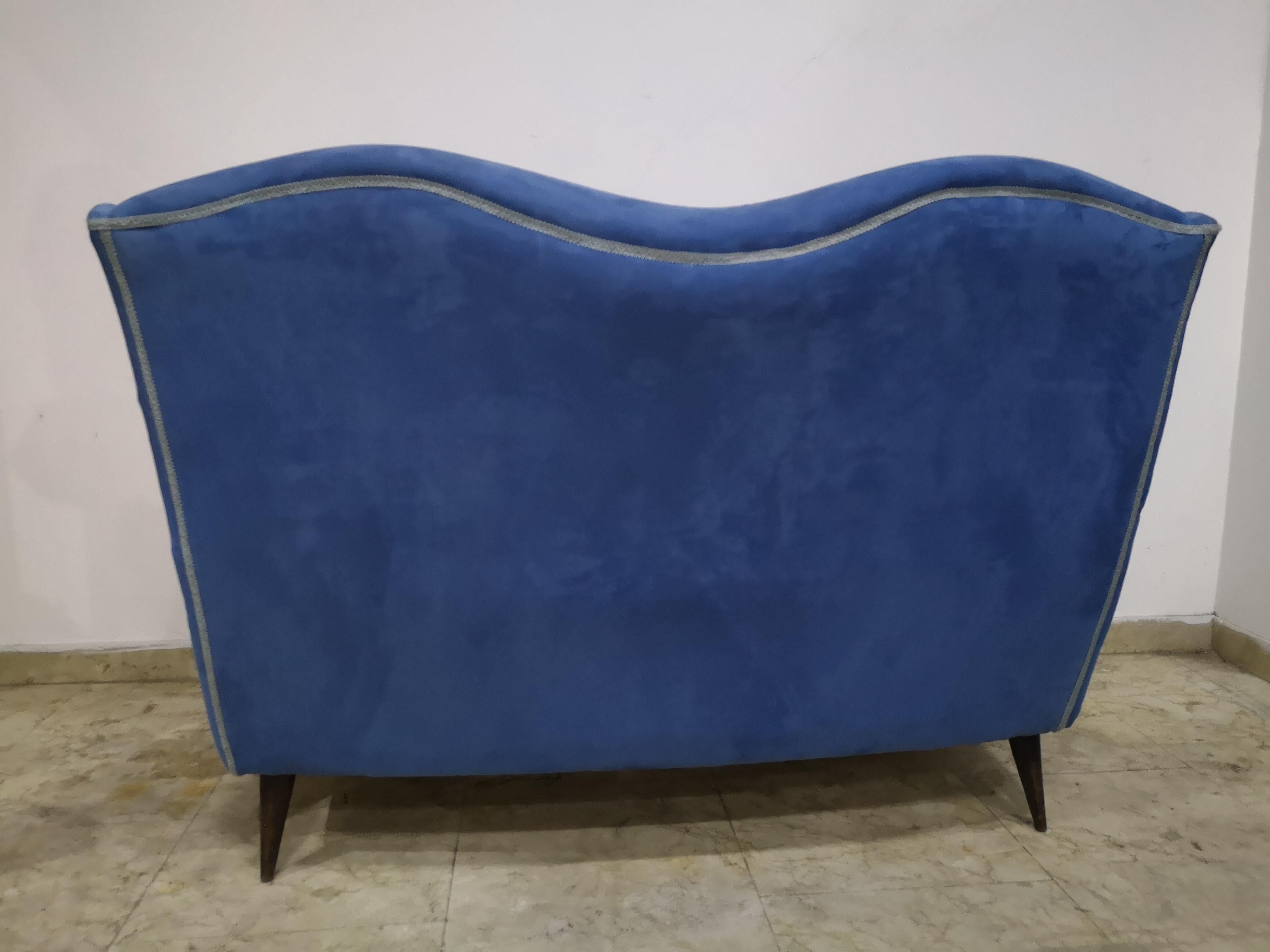 Velvet Two-seater alcantara fabric sofa, 1950s For Sale